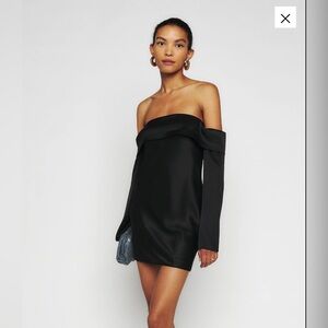 Reformation Black Off-Shoulder Mini Dress
